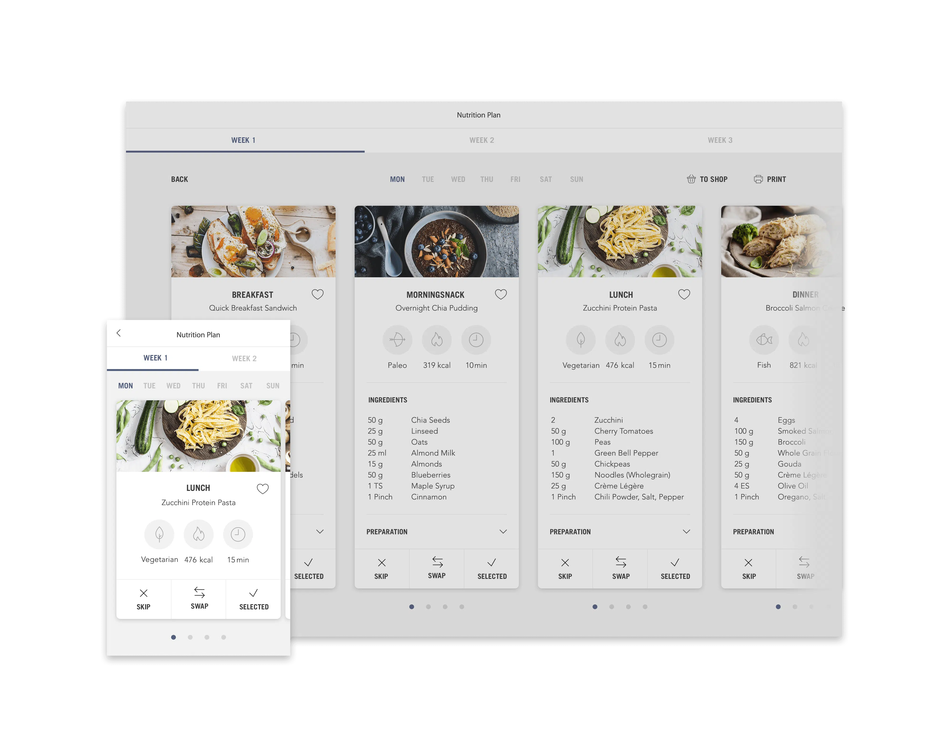 Meal Plan Preview Web + Smartphone